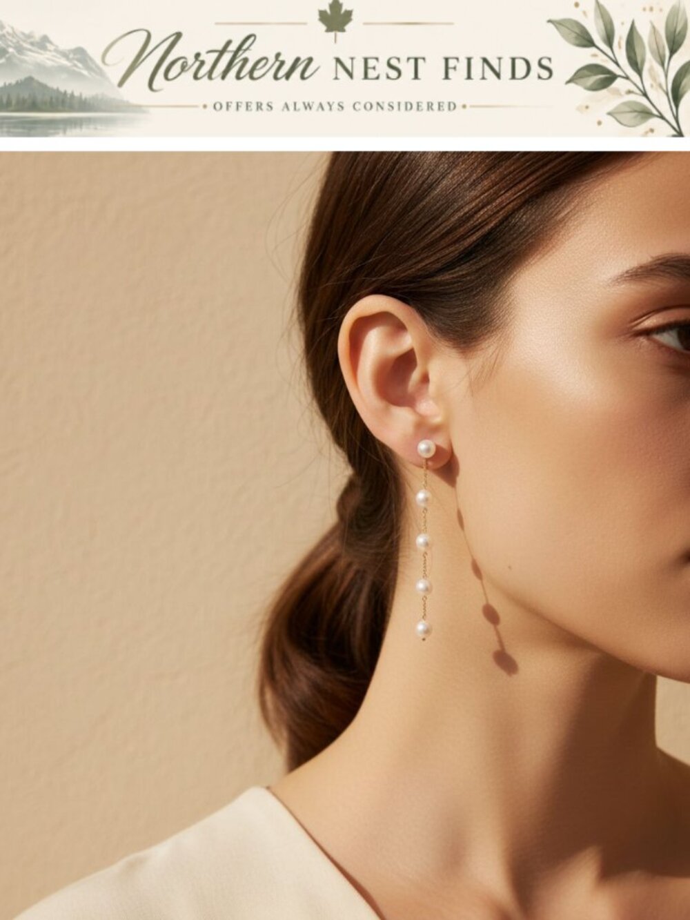 Pearl Drop Earrings Long Dangle 14K Gold Plated Chain Wedding